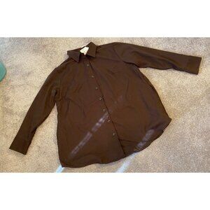 NWT Lularoe Abigail Button-Down Brown Shirt Top 2XL